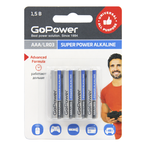 GO POWER - Батарейка Alkaline LR03-AAA !!! (4шт. на блистере) /12 /144